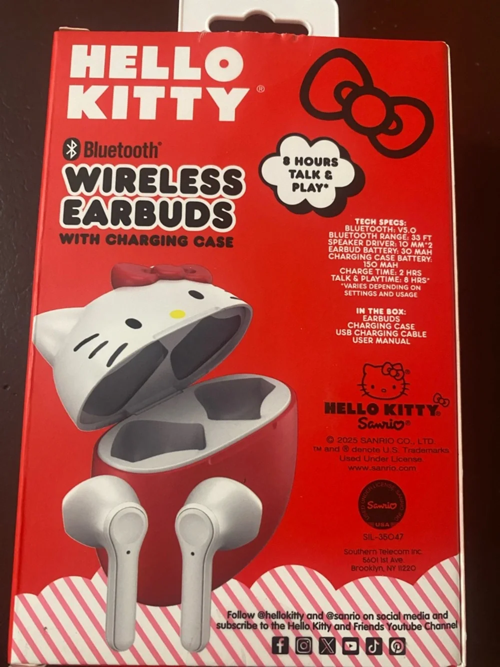 Hello Kitty Red and White Bluetooth Earbuds with Character Charging Case